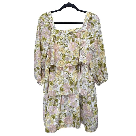 WHOWHATWEAR Pink Floral Ruffle Tiered Babydoll Mini Dress Size Small - Picture 4 of 7